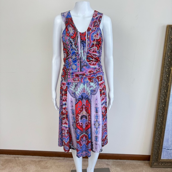 Etro Jersey Paisley Print Sleeveless Dress Multicolor Italy Nylon Sz 44 - Picture 4 of 13